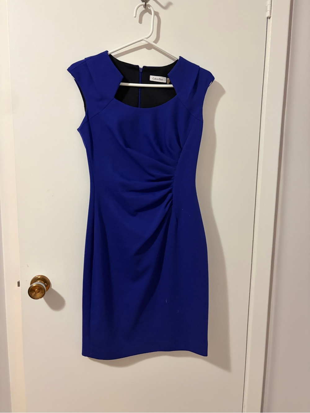 Calvin Klein Cobalt Blue Ruched Sheath Midi Dress